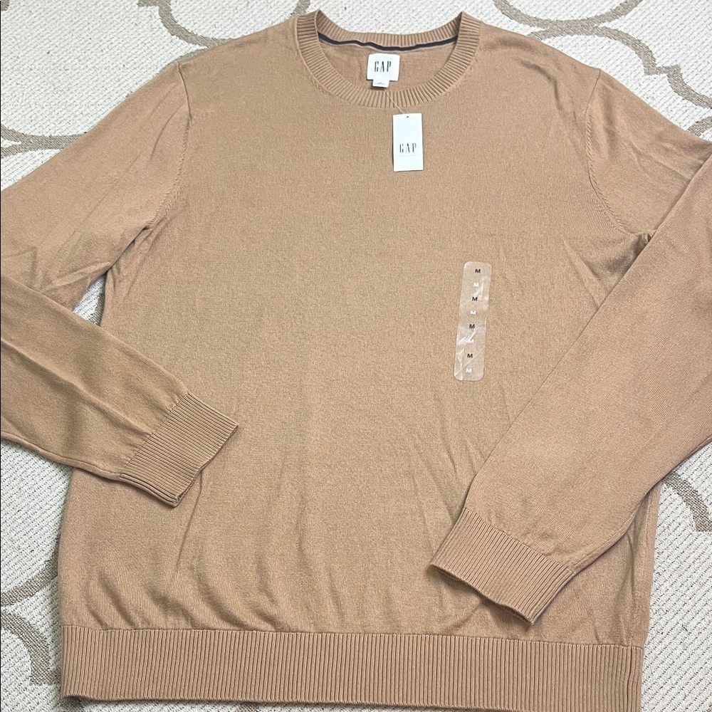 GAP mens core cotton crewneck long sleeve sweater tan, size medium - Picture 2 of 8